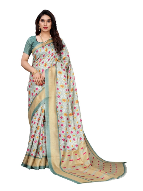 

KALINI Blue Ethnic Motifs Printed Silk Blend Saree