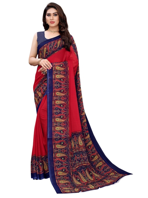 

KALINI Red & Navy Blue Ethnic Motifs Art Silk Saree