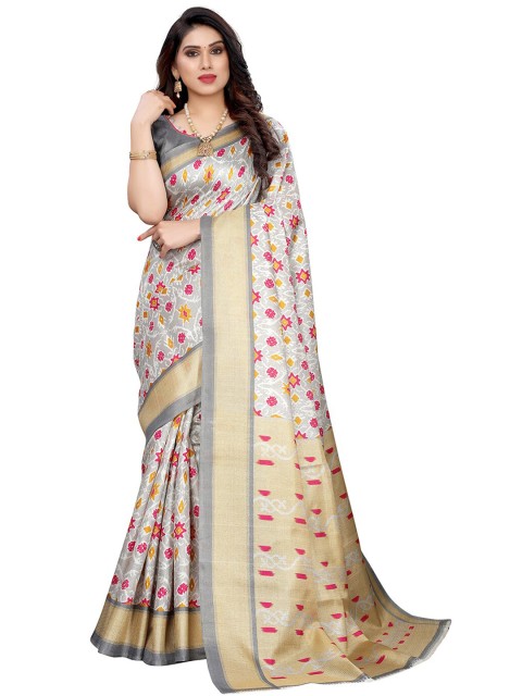 

KALINI Grey & Gold Floral Printed Saree