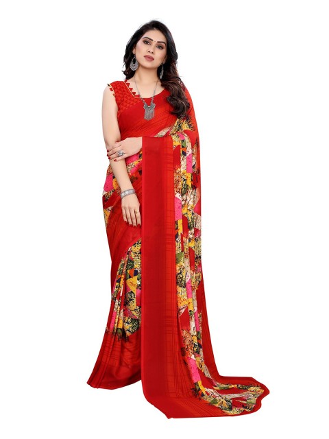 

KALINI Red & Beige Abstract Saree