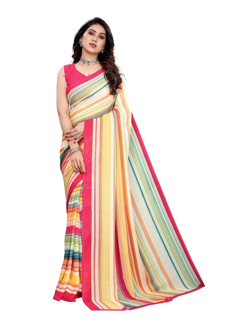 

KALINI Pink & Yellow Striped Saree