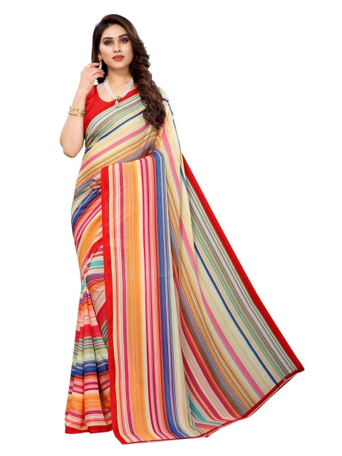 

KALINI Red & Blue Striped Saree