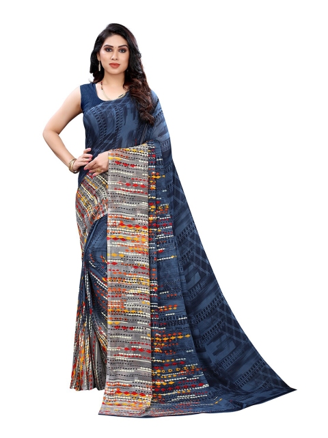 

KALINI Grey & Navy Blue Printed Saree