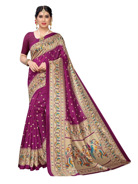 

KALINI Magenta & Gold-Toned Ethnic Motifs Art Silk Saree