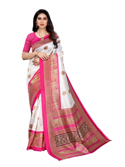 

KALINI Off White & Pink Ethnic Motifs Art Silk Saree