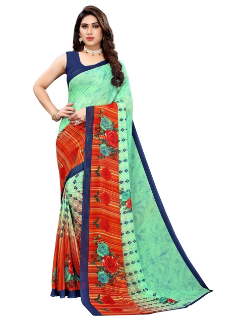 

KALINI Orange & Blue Floral Saree