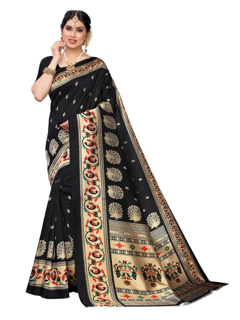 

KALINI Black & Gold-Toned Ethnic Motifs Art Silk Saree