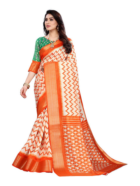 

KALINI Orange & Off White Zari Silk Cotton Saree