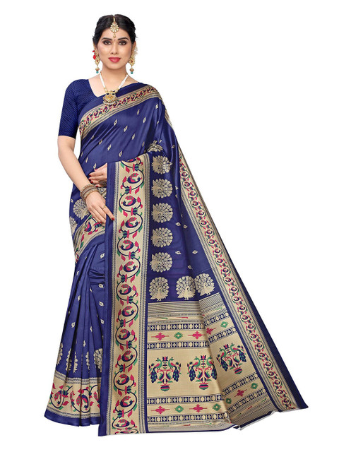 

KALINI Navy Blue & Beige Ethnic Motifs Art Silk Saree