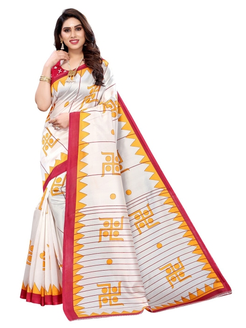 

KALINI White & Yellow Ethnic Motifs Art Silk Saree