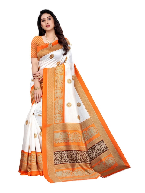 

KALINI White & Gold-Toned Ethnic Motifs Zari Art Silk Saree