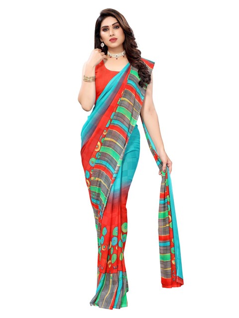 

KALINI Blue & Red Striped Saree