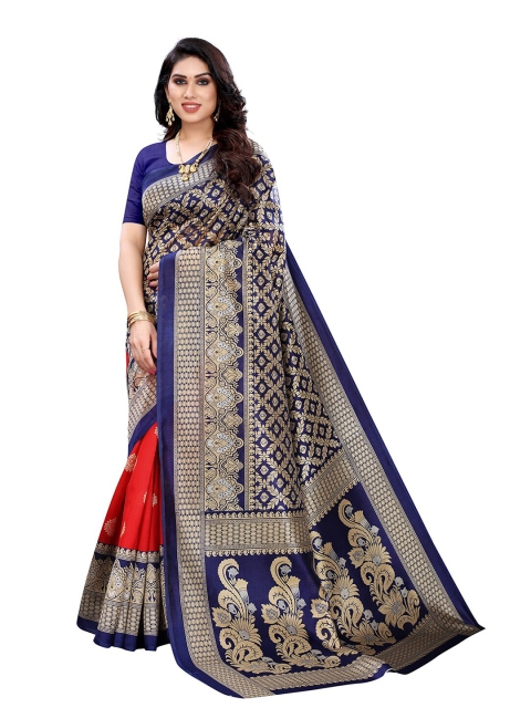 

KALINI Red & Blue Ethnic Motifs Zari Art Silk Saree