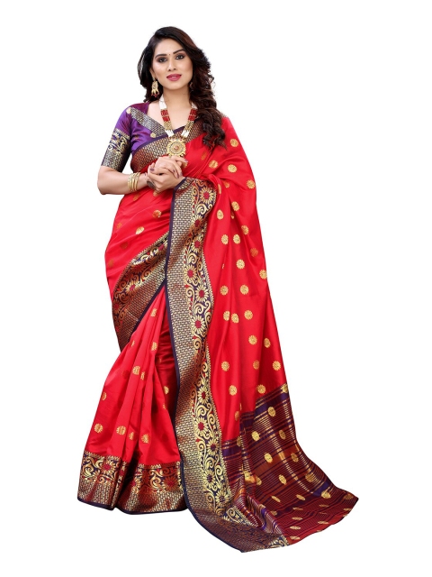 

KALINI Red & Gold-Toned Ethnic Motifs Zari Silk Cotton Chanderi Saree