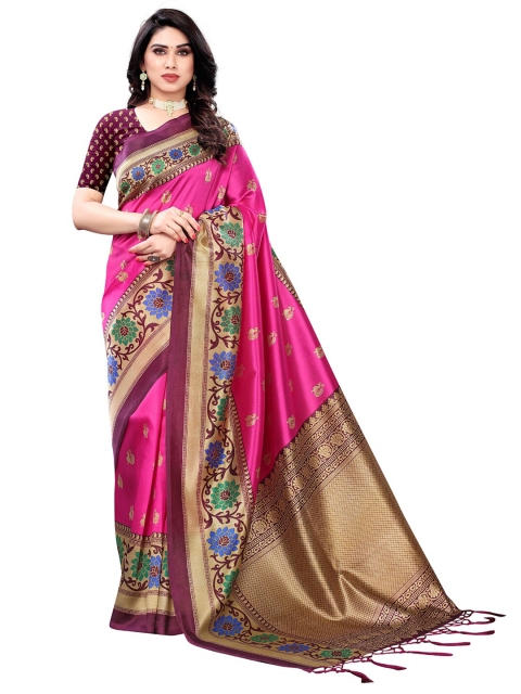 

KALINI Pink & Gold-Toned Ethnic Motifs Art Silk Saree
