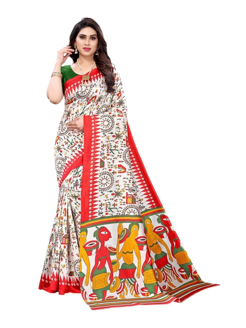 

KALINI White & Red Ethnic Motifs Art Silk Saree