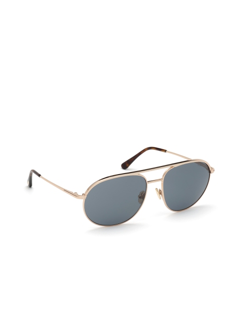 

Tom Ford Men Blue Lens & Gold-Toned Aviator Sunglasses with UV Protected Lens