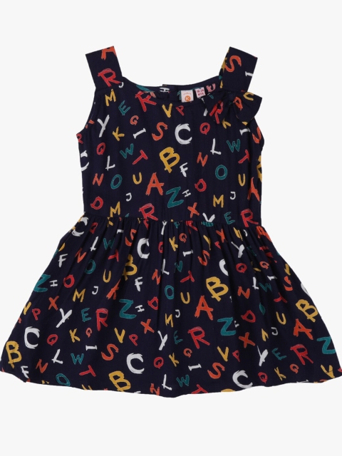 

Kids On Board Girls Navy Blue Printed Dress