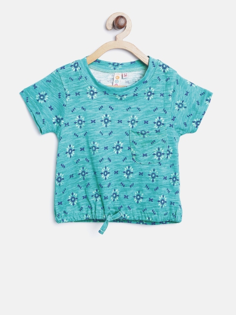 

Kids On Board Blue Floral Printed Tie-Up Pure Cotton Regular Top