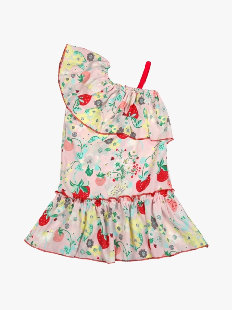 

Kids On Board Girls Pink & Green Printed A-Line Dress