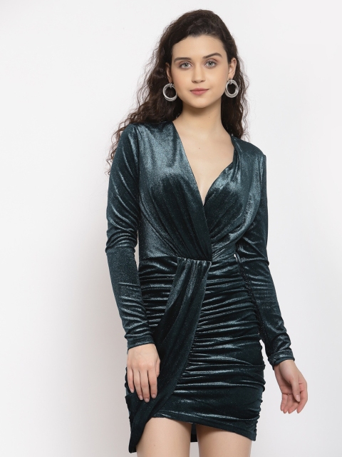

iki chic Green Velvet Solid Mini Sheath Dress