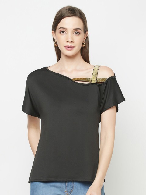 

iki chic Women Black Solid Cold Shoulder Regular Top
