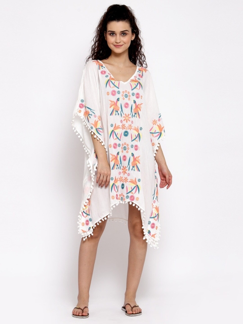 

iki chic White Floral Embroidered Kaftan Pure Cotton Dress