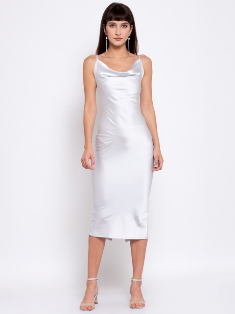 

iki chic Grey Satin Bodycon Midi Dress