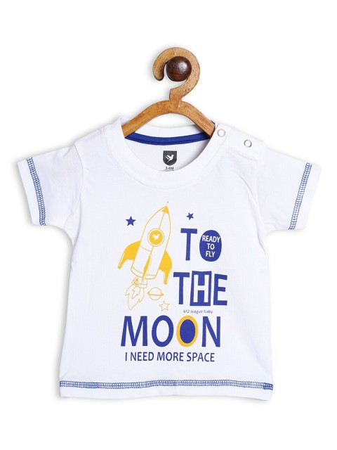 

612 league Boys White & Blue Typography Printed Cotton T-shirt