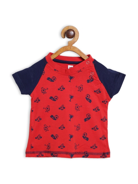 

612 league Boys Red & Navy Blue Printed Cotton T-shirt