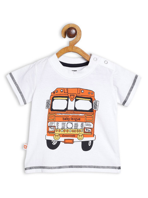 

612 league Boys White & Orange Printed Cotton T-shirt