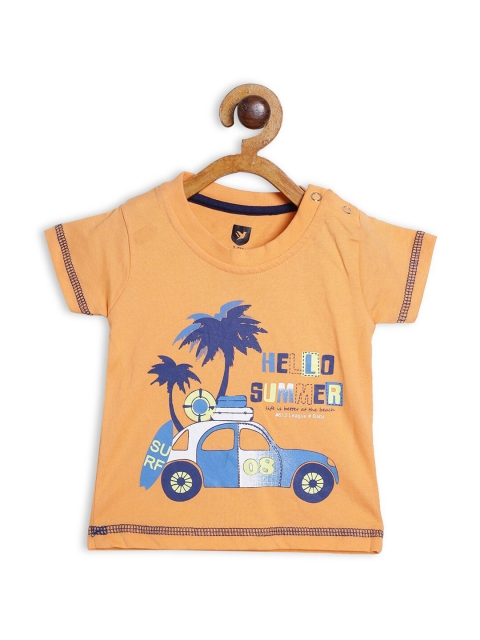 

612 league Boys Orange Printed Extended Sleeves Applique T-shirt