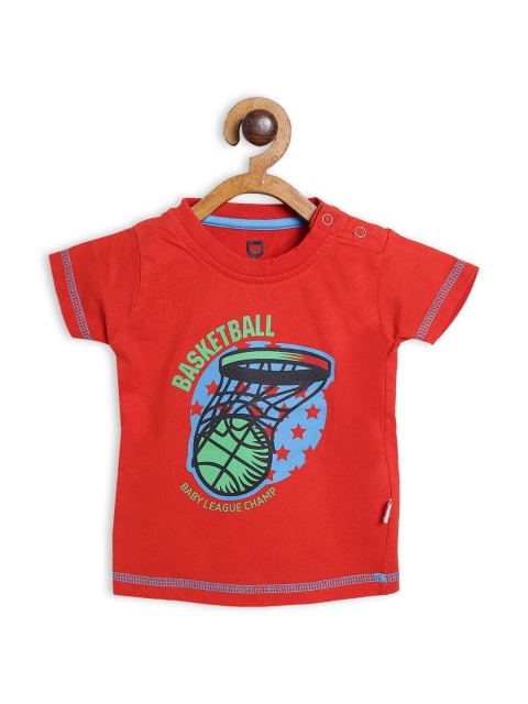 

612 league Boys Red & Green Sports Printed Cotton T-shirt