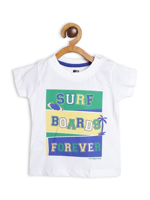 

612 league Boys White Typography Printed T-shirt