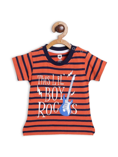 

612 league Boys Orange Striped V-Neck Applique T-shirt