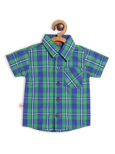 

612 league Boys Blue & Green Opaque Checked Cotton Casual Shirt