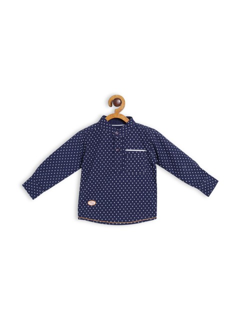 

612 league Boys Navy Blue Opaque Printed Casual Shirt