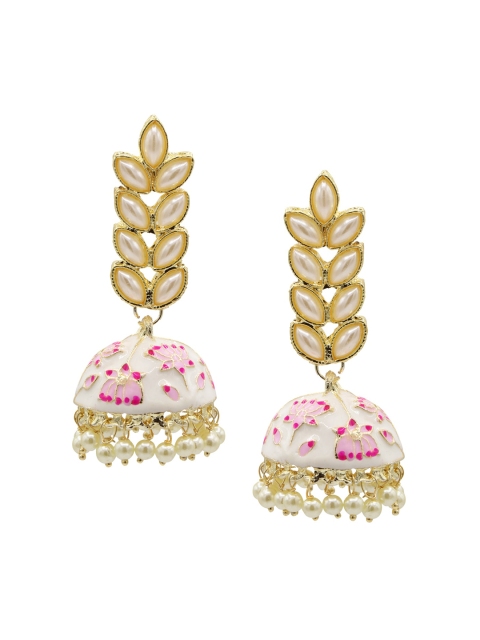 

ASMITTA JEWELLERY Gold-Toned & White Contemporary Jhumkas Earrings