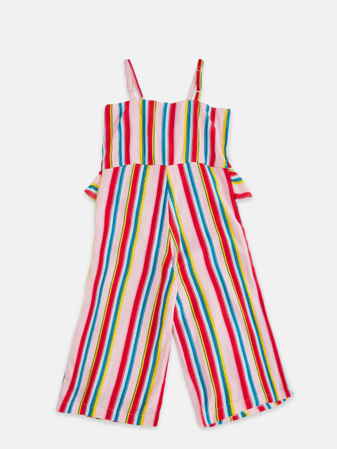 

Pantaloons Junior Girls Beige & Red Striped Basic Jumpsuit
