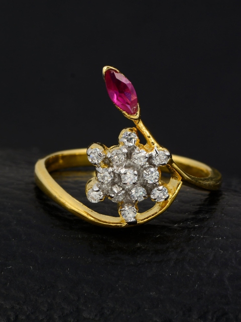 

Silgo Gold-Plated & White & Pink Stone Studded Finger Ring