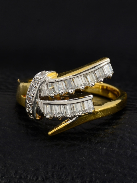 

Silgo Gold-Plated & White Stone-Studded Finger Ring