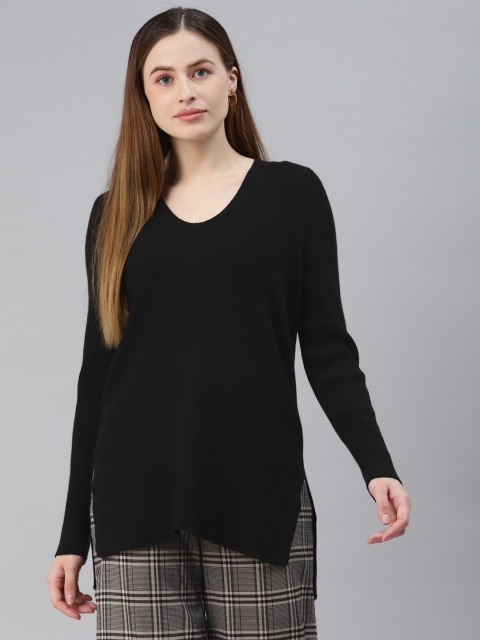 

Marks & Spencer Women Black Ribbed Pullover