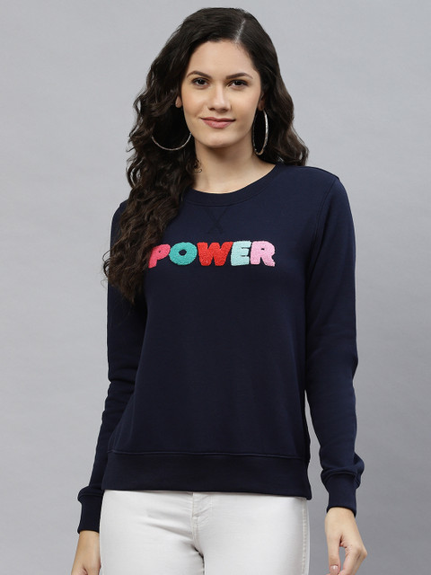 

Marks & Spencer Women Navy Blue Typography Printed Sweatshirt