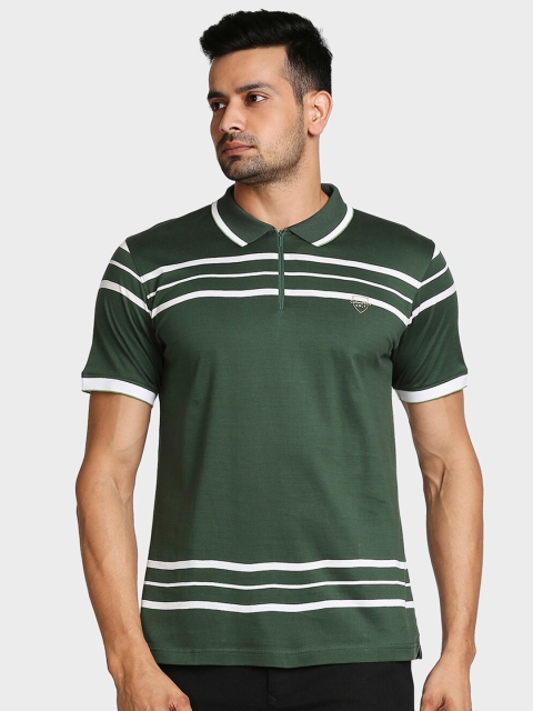 

ColorPlus Men Green Striped Polo Collar Pockets T-shirt