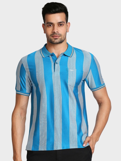 

ColorPlus Men Blue Striped Polo Collar T-shirt