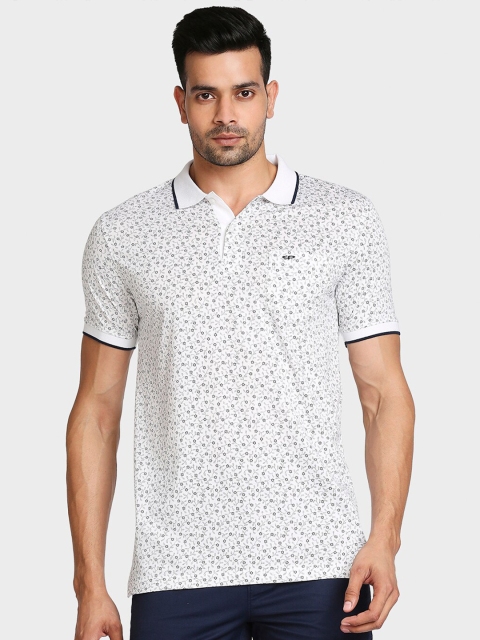 ColorPlus Men White Printed Polo Collar Pockets T-shirt