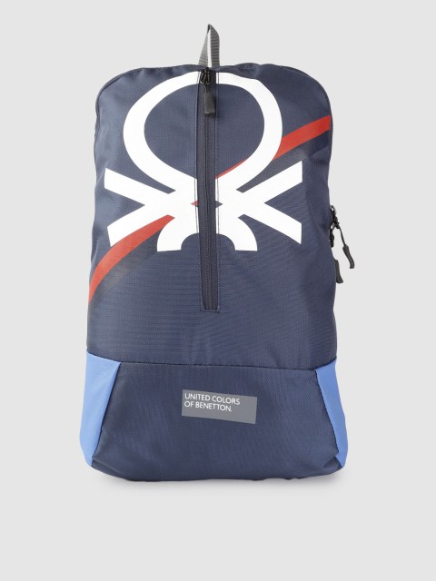 

United Colors of Benetton Unisex Navy & White Rider Brand Logo Print Backpack, Navy blue