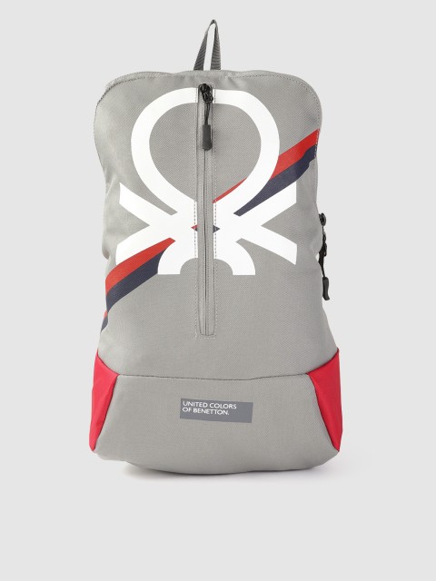 

United Colors of Benetton Unisex Grey & White Rider Brand Logo Print Backpack