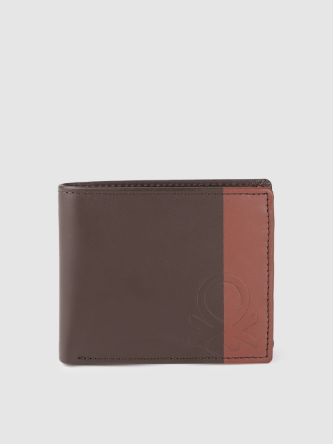 

United Colors of Benetton Men Coffee Brown Colourblocked Leather Two Fold Wallet