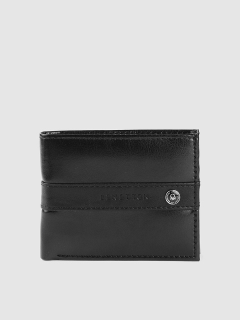 

United Colors of Benetton Men Black Self-Striped Two Fold Wallet
